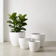 Luxury white stone textured round planters in four sizes