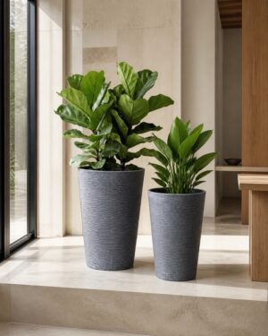 Luxury Stone Textured Tall Round Planter – Blue Gray