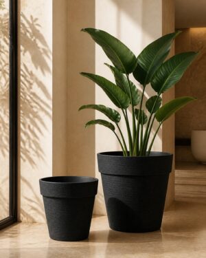 Luxury Stone Textured Jumbo Round Planter – Black