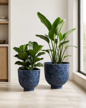 Luxury Textured Raised Bowl Planter – Dark Gray