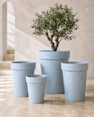 Luxury Textured Tapered Rim Planter – Light Gray