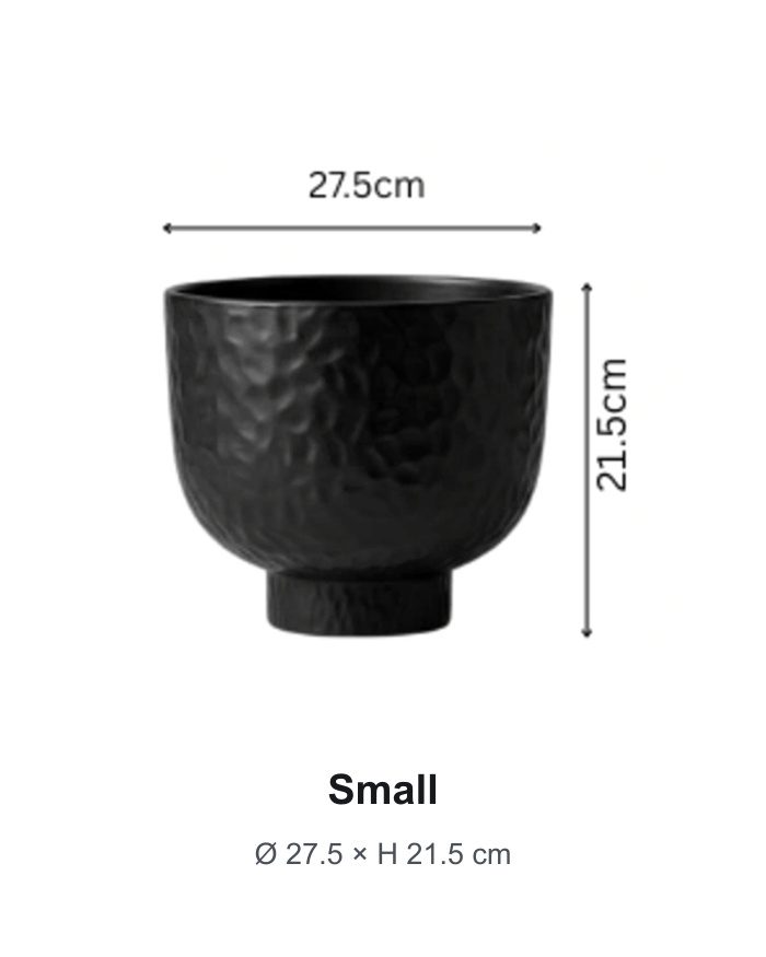 TAF036C-4 Small black raised bowl planter dimensions 27.5 cm by 21.5 cm