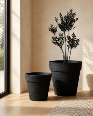 Luxury jumbo stone textured round planter in Black