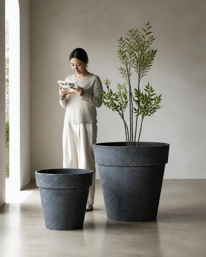 featured-jumbo-stone-textured-round-planter-blue-gray Luxury jumbo stone textured round planter in Blue Gray