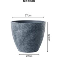 Medium blue gray stone textured round planter dimensions